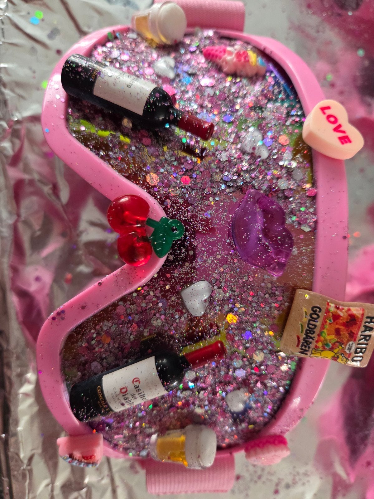 Unieke Roze Glitter skibrillen met Miniatuur Decoraties, Kleding | Dames, Ophalen of Verzenden, Nieuw, Carnaval, Accessoires