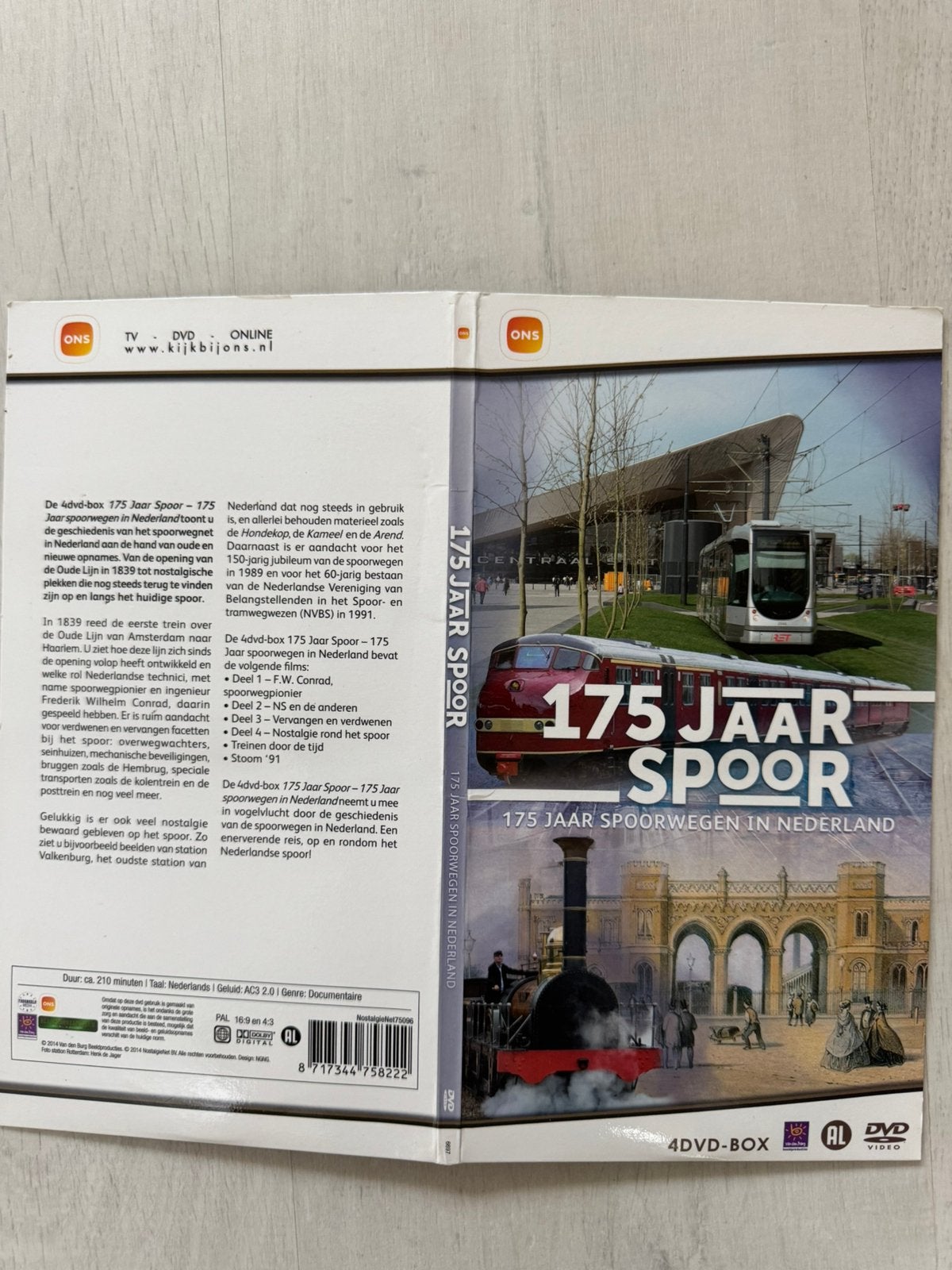 DVD box 175 jaar Spoorwegen in NL  🔴 4 DVDs, Verzamelen, Ophalen of Verzenden, Zo goed als nieuw, Trein, Overige typen