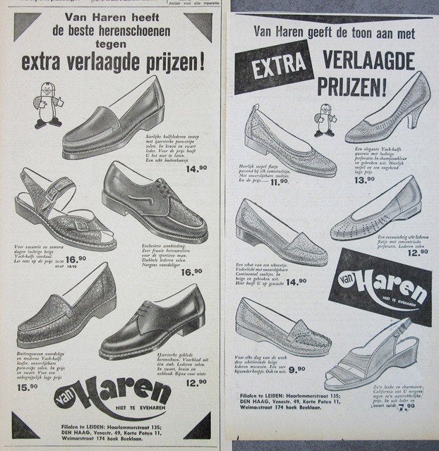3 vintage advertenties reclames van Haren schoenen 57 schoen, Ophalen of Verzenden, Gebruikt, Reclamebord