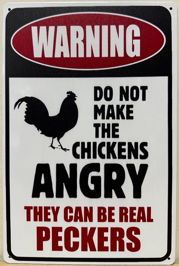 Warning angry chickens kippen reclamebord van metaal deco, Info@deconoord.nl, Deco Noord, Nieuw, Ophalen of Verzenden