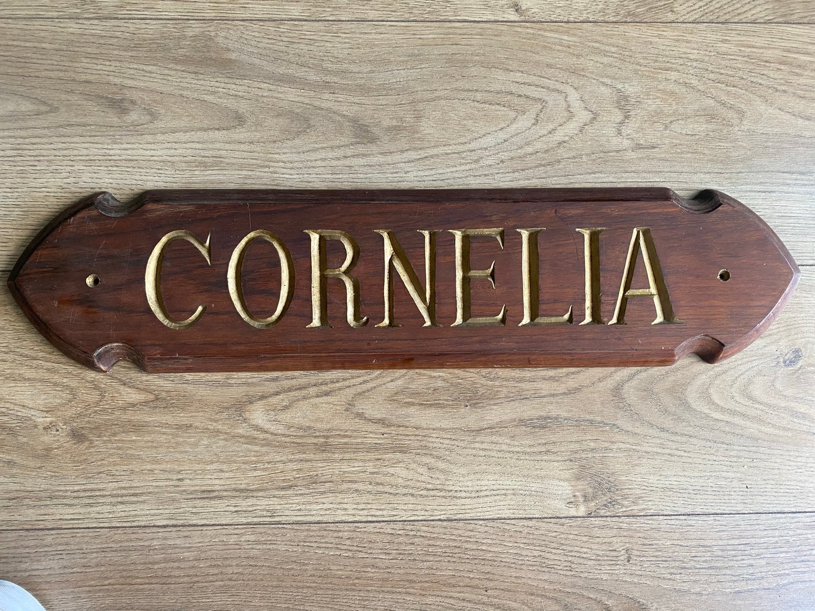 Naambord Cornelia Teak, Antiek en Kunst, Ophalen of Verzenden