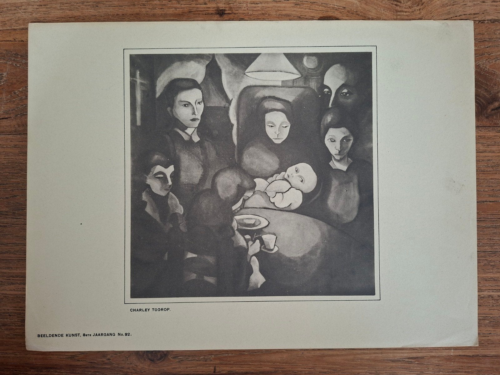 Prachtige zeldzame  Charley Toorop ;  Het Gezin , 1921-1922, Portret of Personen, Expressionistisch, Ophalen of Verzenden, Gesigneerd