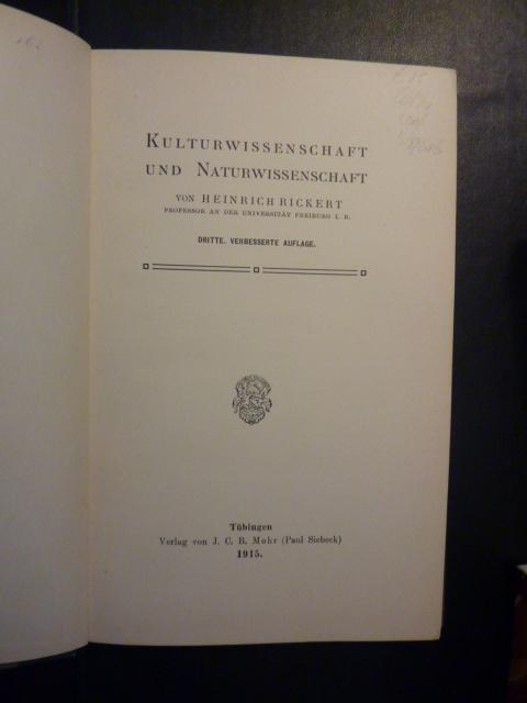 H.Rickert - Kulturwissenschaft & Naturwissenschaft, Verzenden, Gelezen