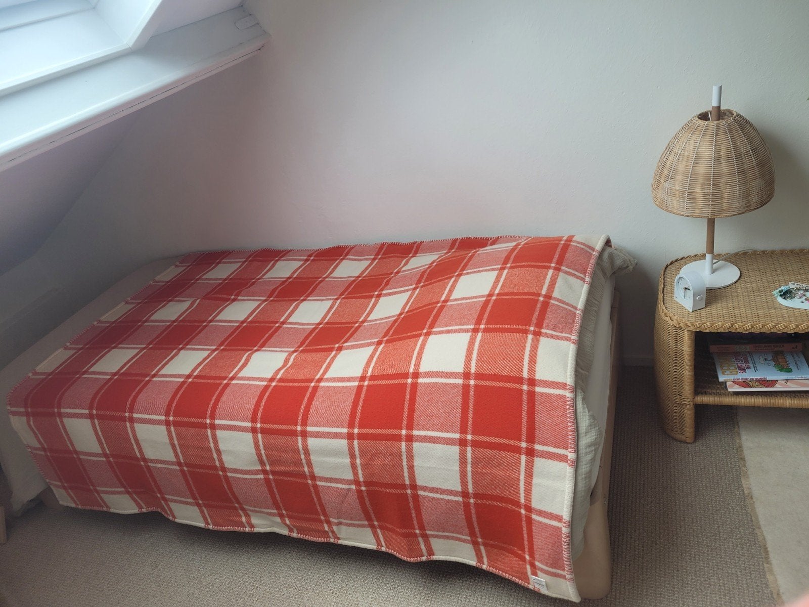 plaid woondeken sprei + kussenhoes la redoute 100% wol ruit, Verzenden, Zo goed als nieuw