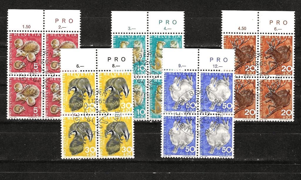 Zwitserland 845-849 blok van 4, Postzegels en Munten, Postzegels | Europa | Zwitserland, Ophalen of Verzenden, Gestempeld