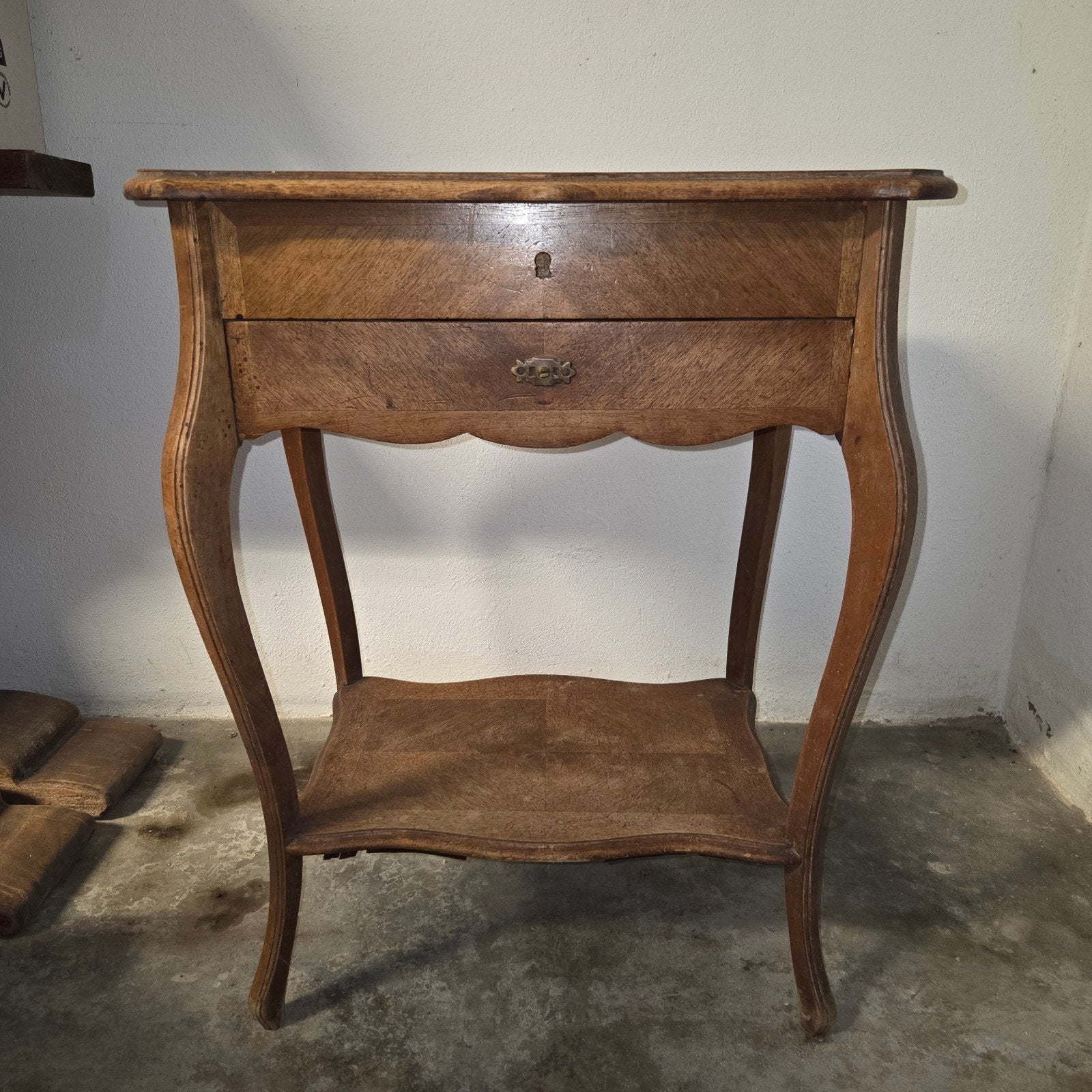 Antiek Houten Kaptafel met Spiegel en Lade, Minder dan 50 cm, Gebruikt, Minder dan 100 cm, Hout