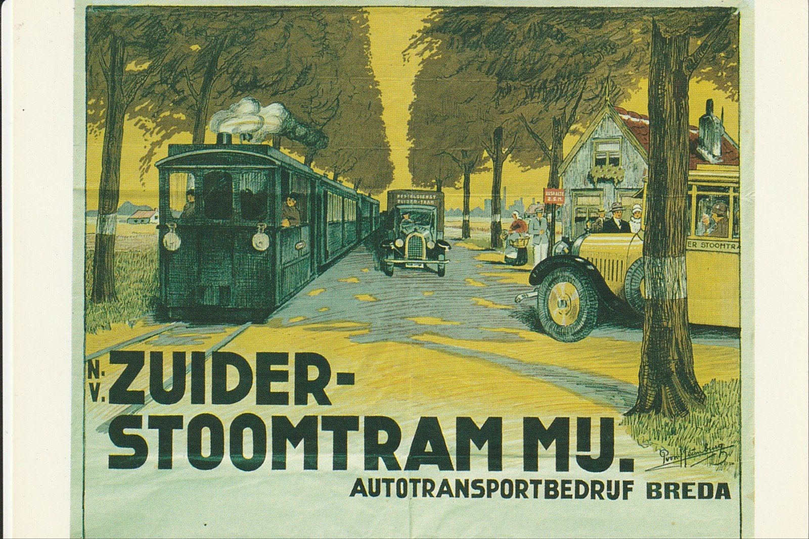 AFFICHE ZUIDER STOOMTRAM MIJ. HANOMAG LOC. HUISJE TEN HALVE, Ophalen of Verzenden, 1920 tot 1940, Ongelopen, Noord-Brabant