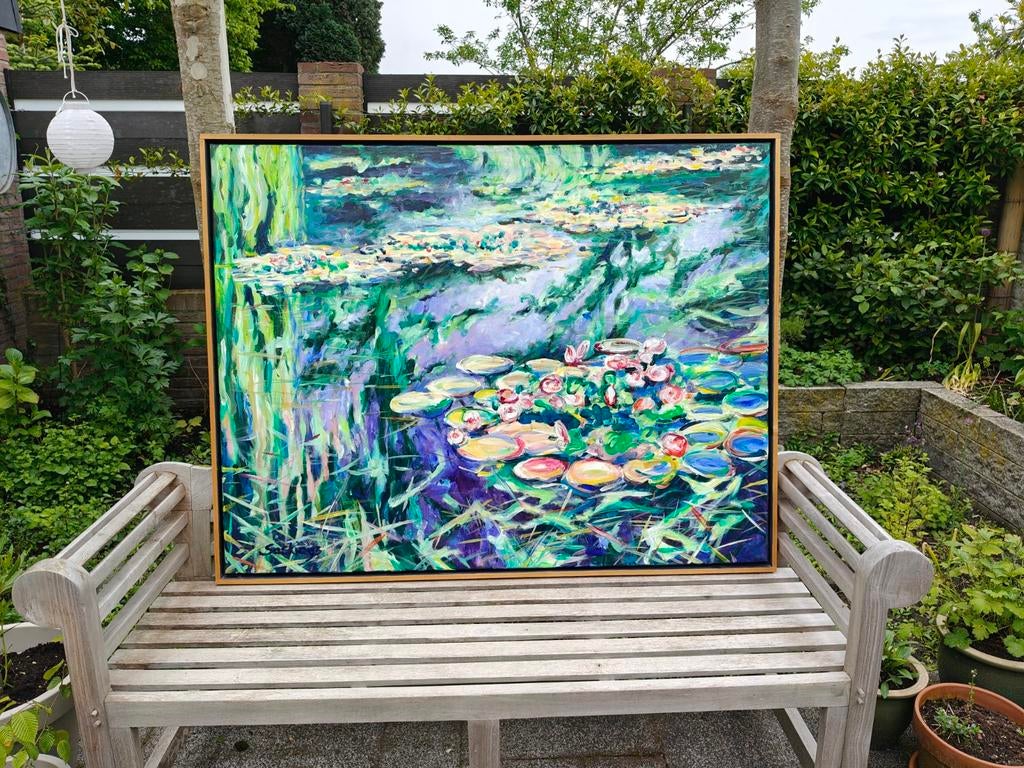 Prachtig Schilderij Waterlelies in Pasteltinten, Ophalen