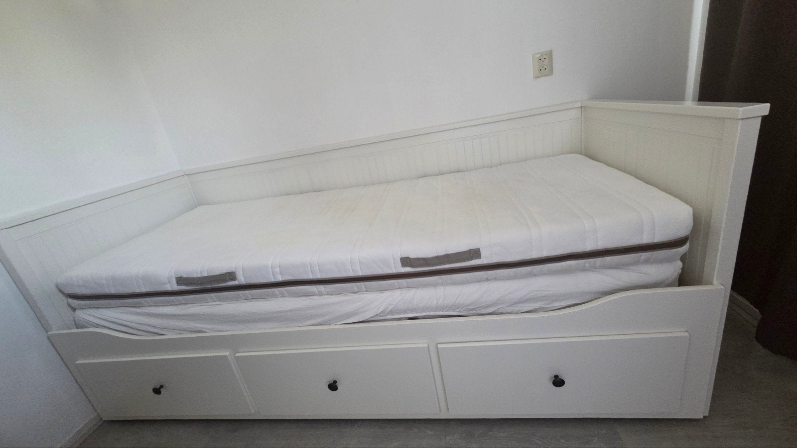 IKEA Hemnes Bedbank met 3 lades en matrassen, Ophalen, Eenpersoons, Wit, Modern Scandinavisch