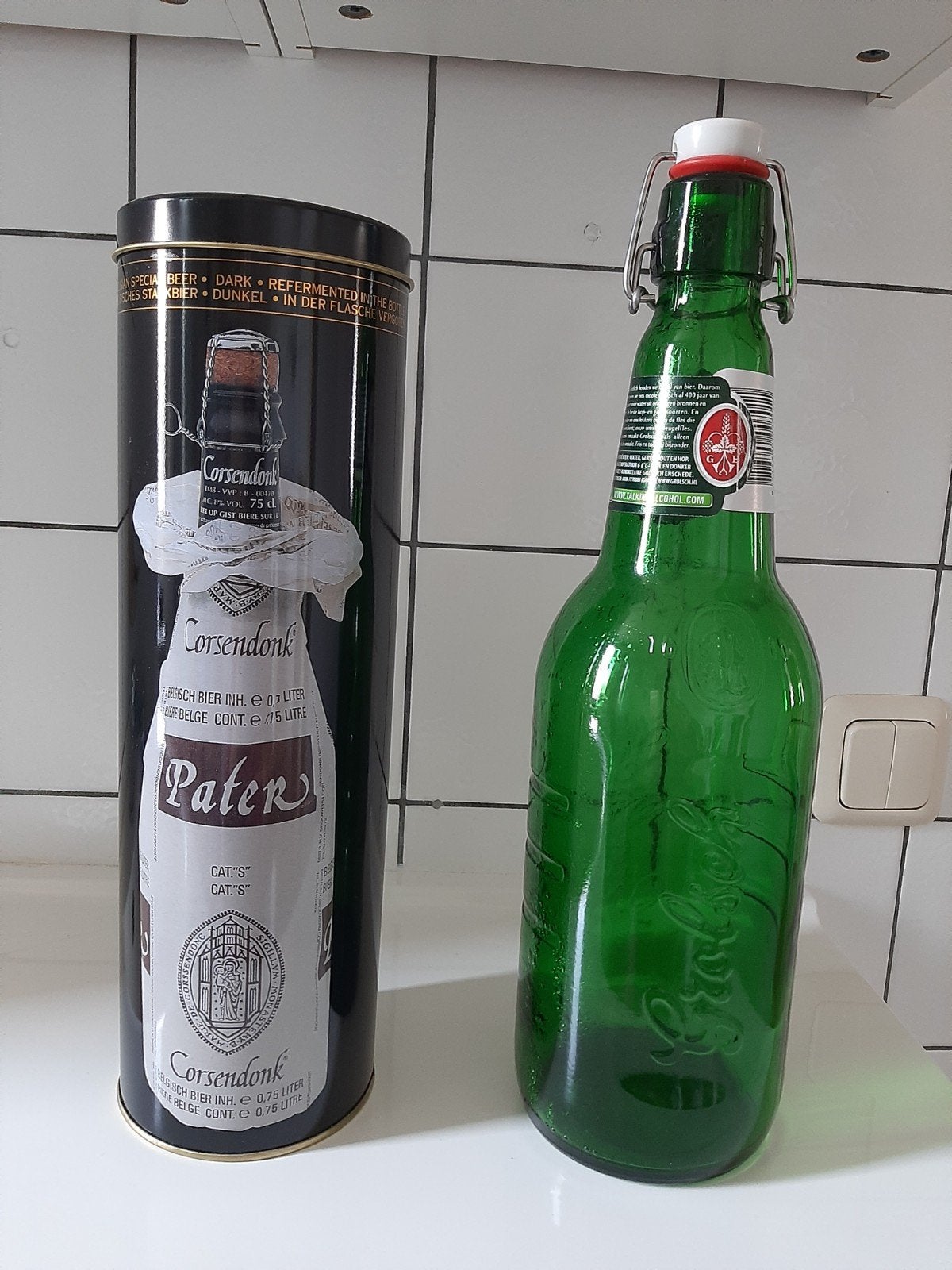 Grolsch beugelfles en Corsendonk bierblik, Verzamelen, Ophalen of Verzenden, Flesje(s), Grolsch