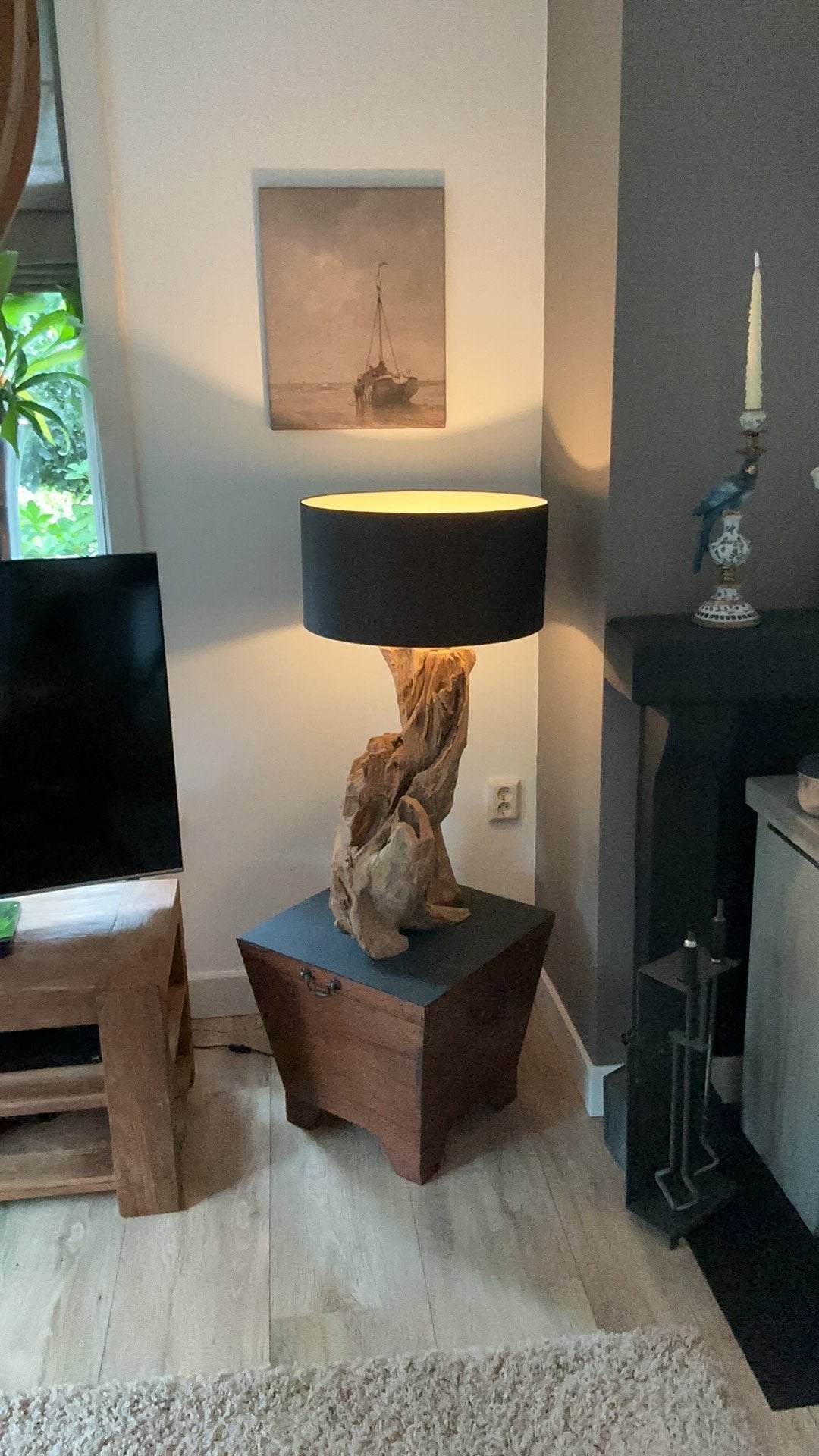 Teak drijfhout tafellamp Ptmd rivera mason style light, Ophalen, Zo goed als nieuw
