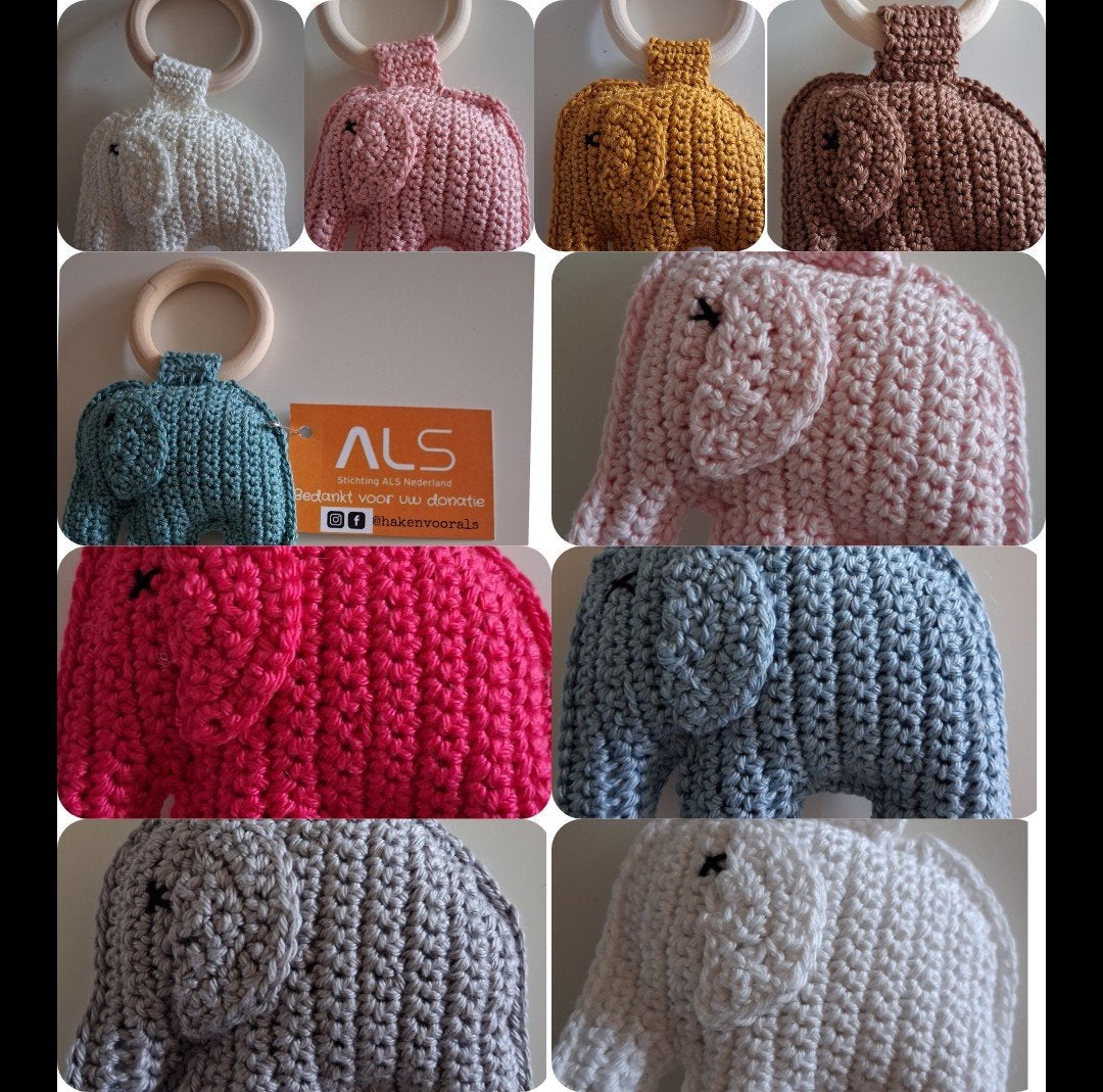 Gehaakte olifant /bijtring - diverse kleuren, Ophalen of Verzenden, Nieuw, Overige typen