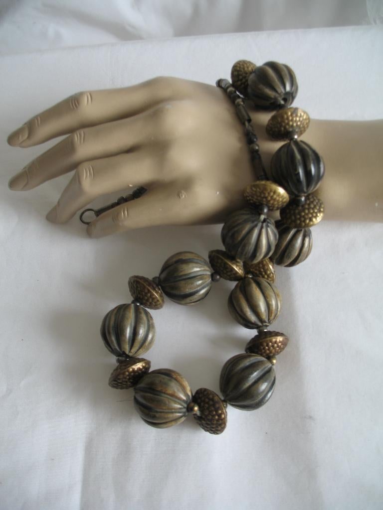 Oude Kralenketting Pompoen +Goud/ Zilverklr Accenten Vintage, Ophalen of Verzenden, Goud, Ketting