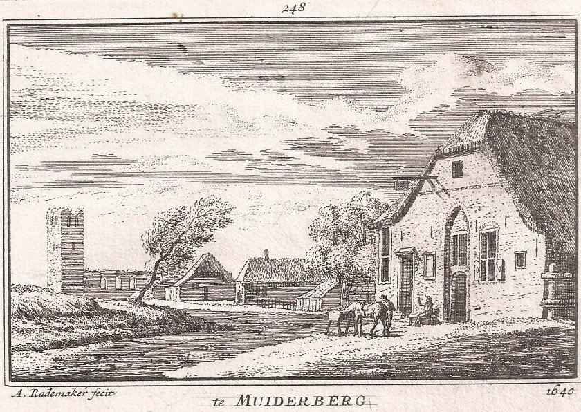 Te Muiderberg Kopergravure Rademaker Nederl Outheeden Gezigt, Antiek en Kunst, Origineel, 7 cm, Stadsgezicht, Ophalen of Verzenden