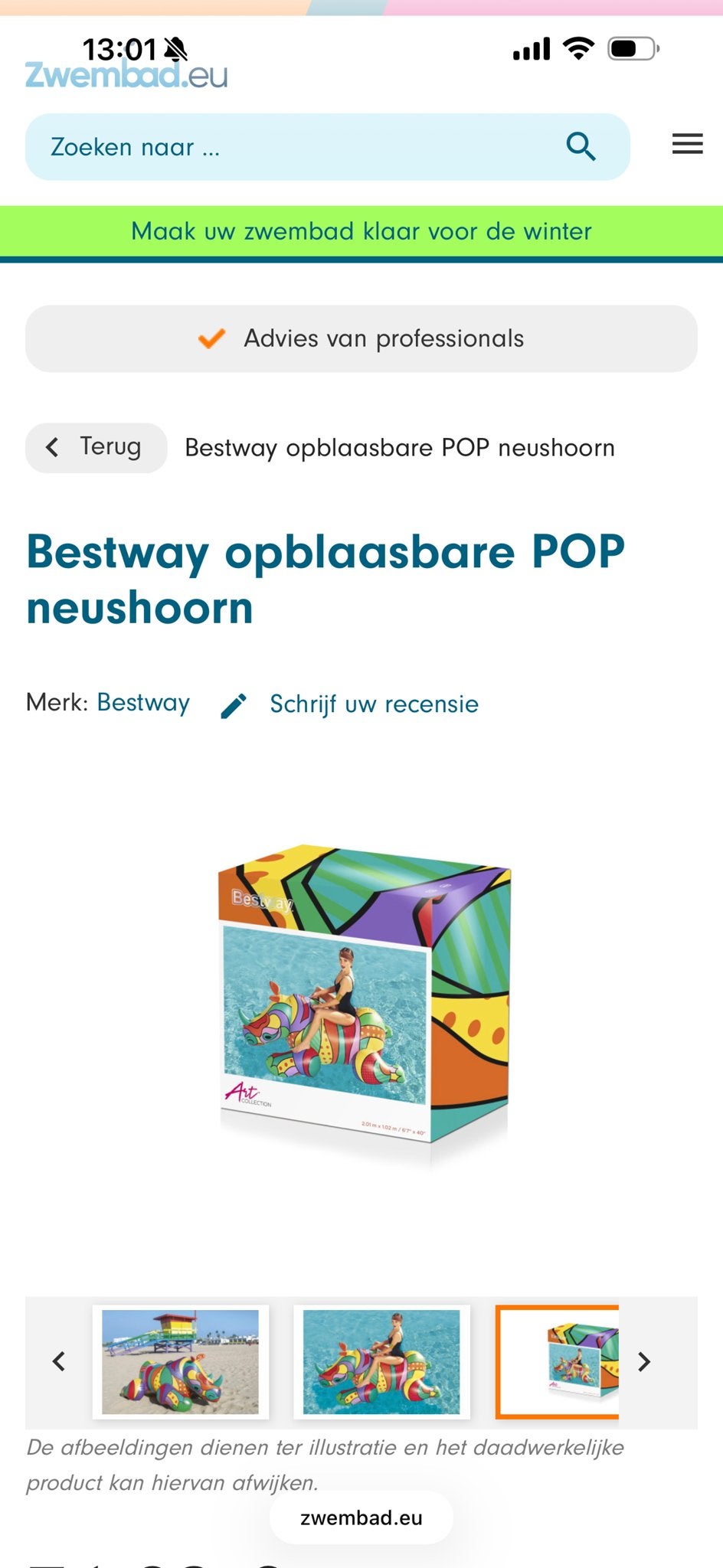 Bestway opblaasbare POP neushoorn - Nieuw en z.g.a.n., Ophalen of Verzenden, Zo goed als nieuw