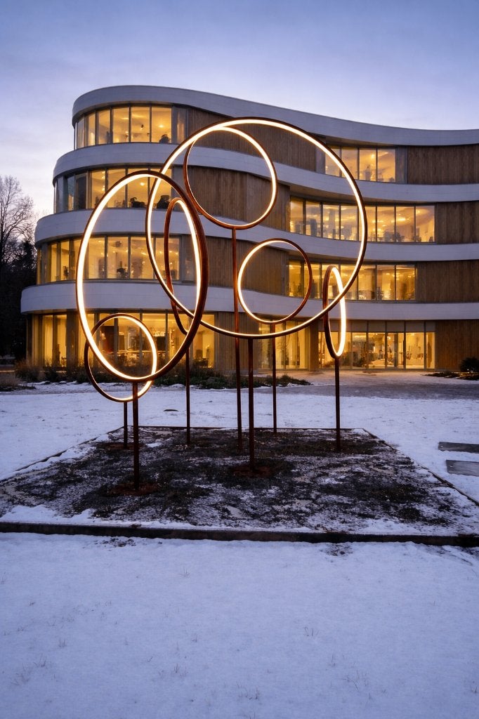 moderne, sculpturale lichtinstallatie van cortenstaal,, Ophalen