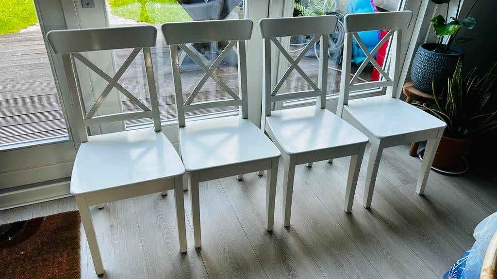 Ikea ingolf eetkamerstoelen 4x, Ophalen, Gebruikt, Wit, Landelijk