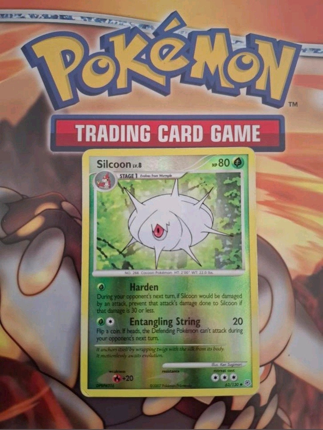 Silcoon 63/130 Pokemon Diamond&Pearl base set reverse holo, Ophalen of Verzenden, Gebruikt, Losse kaart, Foil