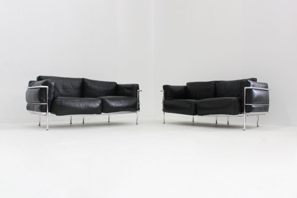 Set LC2 sofas Grand Confort Le Corbusier voor Alivar 1980s, Ophalen, Gebruikt, 150 tot 200 cm, Tweepersoons