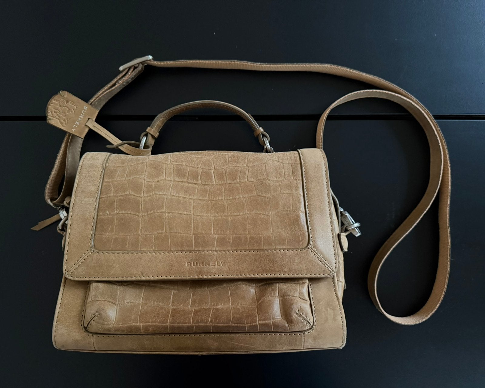 Leren tas burkely, Overige merken, Gebruikt, Beige, Ophalen of Verzenden