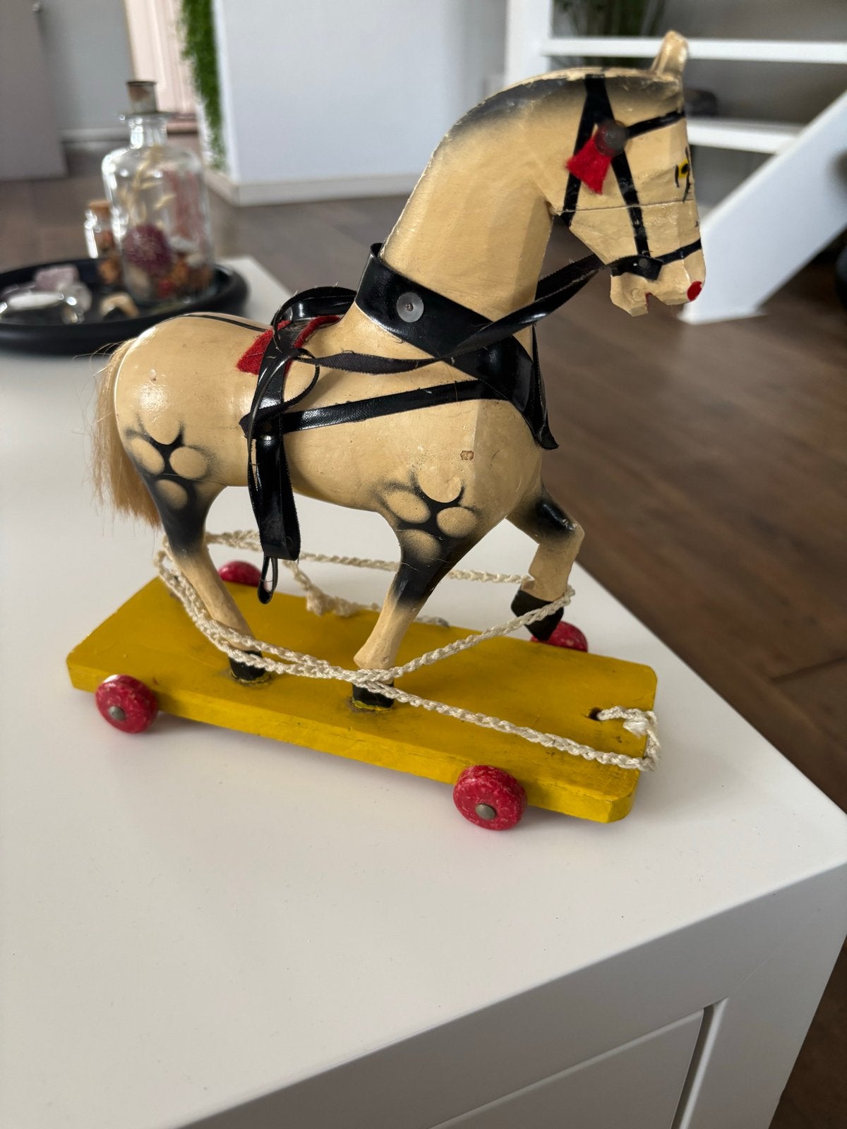 Vintage houten trekpaard op wielen - Decoratief, Antiek en Kunst, Ophalen of Verzenden
