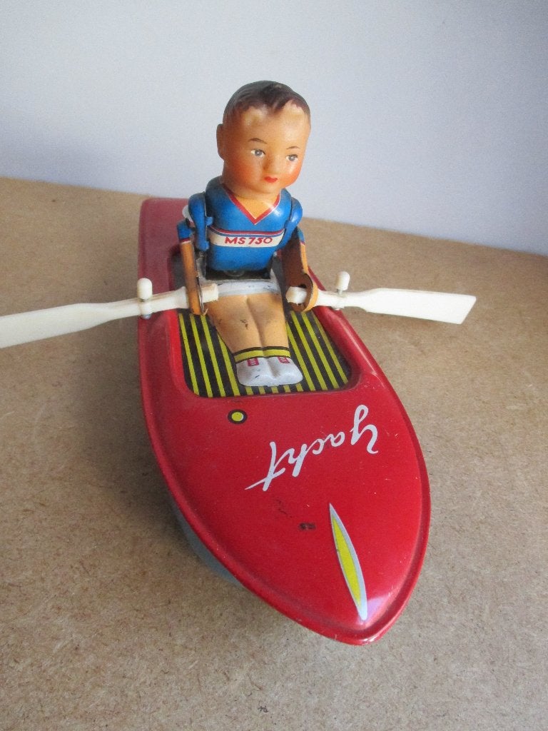 Blik Speelgoed Roeiboot~+ sleutel~Roeier~Blikken boot, Ophalen of Verzenden