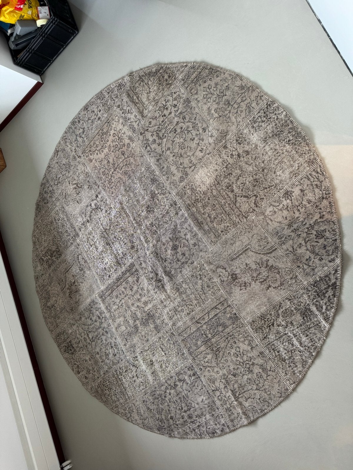 Rond Vloerkleed Patchwork Stijl - Grijs/Beige - 280 cm, Ophalen, Gebruikt, Rond, 200 cm of meer