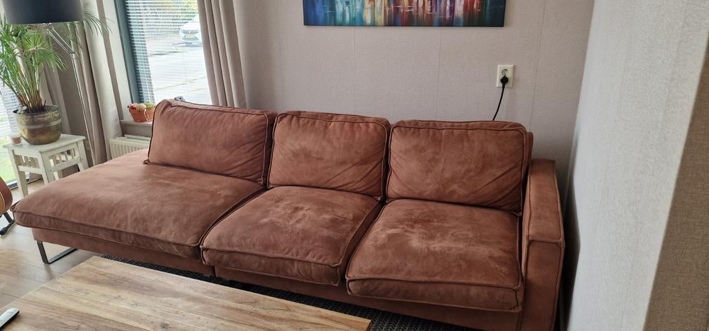 Bruine loungebank 2.75x1.00m, rookvrij huis, Ophalen, 250 tot 300 cm, Gebruikt, Driepersoons