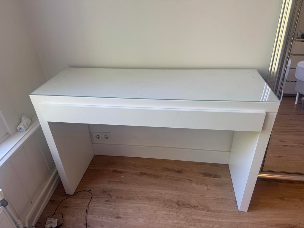 IKEA Malm kaptafel met glasplaat - lade doorgezakt, Ophalen, Gebruikt, 100 tot 150 cm, Glas
