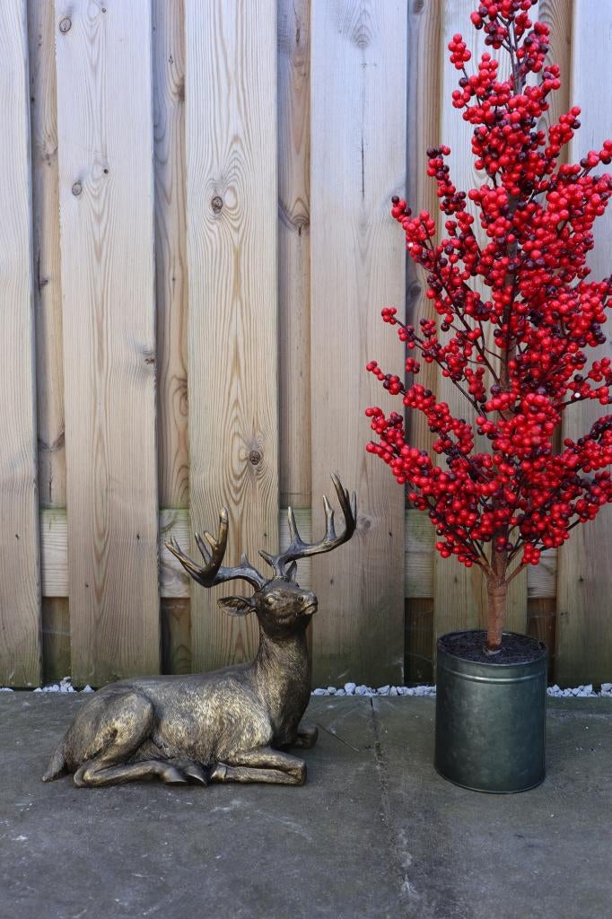 Hert tuinbeeld goud 37 cm – liggend model, Dierenbeeld, Kunststof, -, -