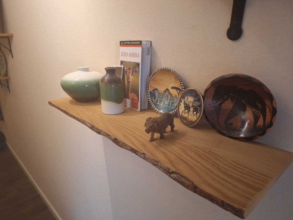 4 wandplanken eik met (boom)schors 80 cm x 23,5 cm, Ophalen, Gebruikt