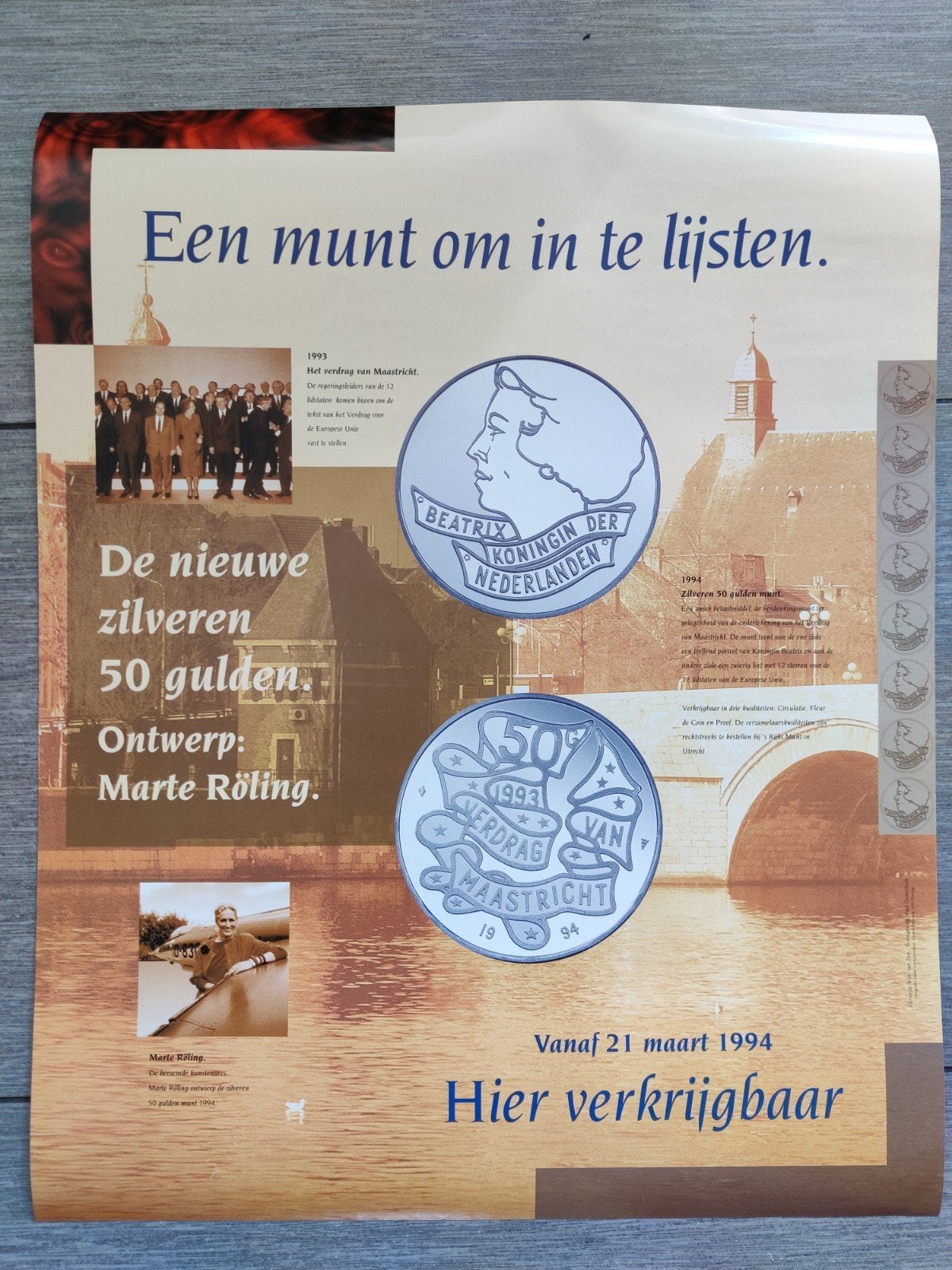 Introductieposter Zilveren 50 gulden (1994) - 40x50 cm, Ophalen, Koningin Beatrix