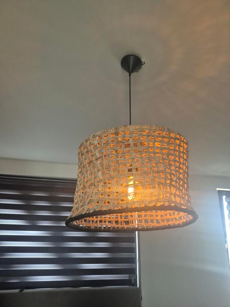 Grote plafondlamp Rotan Ibiza Boho gevlochten, Ophalen of Verzenden, Zo goed als nieuw, Ibiza, 50 tot 75 cm