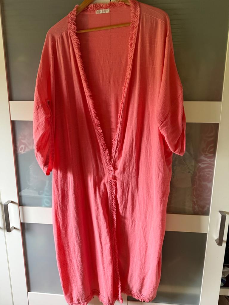 Lang koraalkleurige vest met franjes XXL New Collection, Ophalen of Verzenden, Zo goed als nieuw, Maat 46/48 (XL) of groter, Oranje