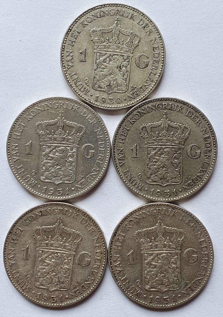 5 keer 1 gulden Wilhelmina zilver, 1 gulden, Zilver, Koningin Wilhelmina, Verzenden