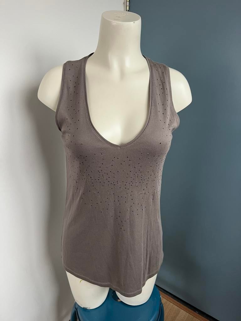 Margittes grijs hemd top steentjes 40 katoen modal, Kleding | Dames, Tops, Zo goed als nieuw, Maat 38/40 (M), Grijs, Zonder mouw