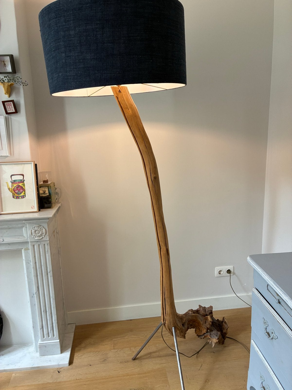 Unieke staande lamp van hout, exclusief kap, Ophalen, E27 (groot), Zo goed als nieuw, 150 tot 200 cm