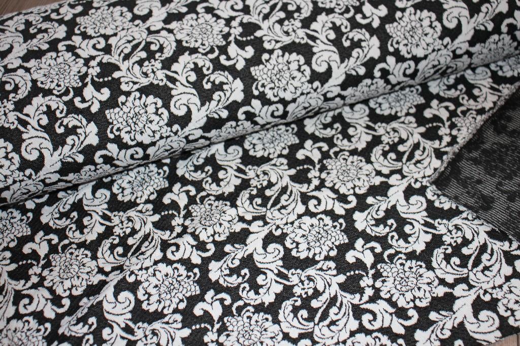 Geweven soepel Jersey stof - barok bloemen zwart/wit #3738, Hobby en Vrije tijd, Stoffen en Lappen, Overige materialen, 120 cm of meer