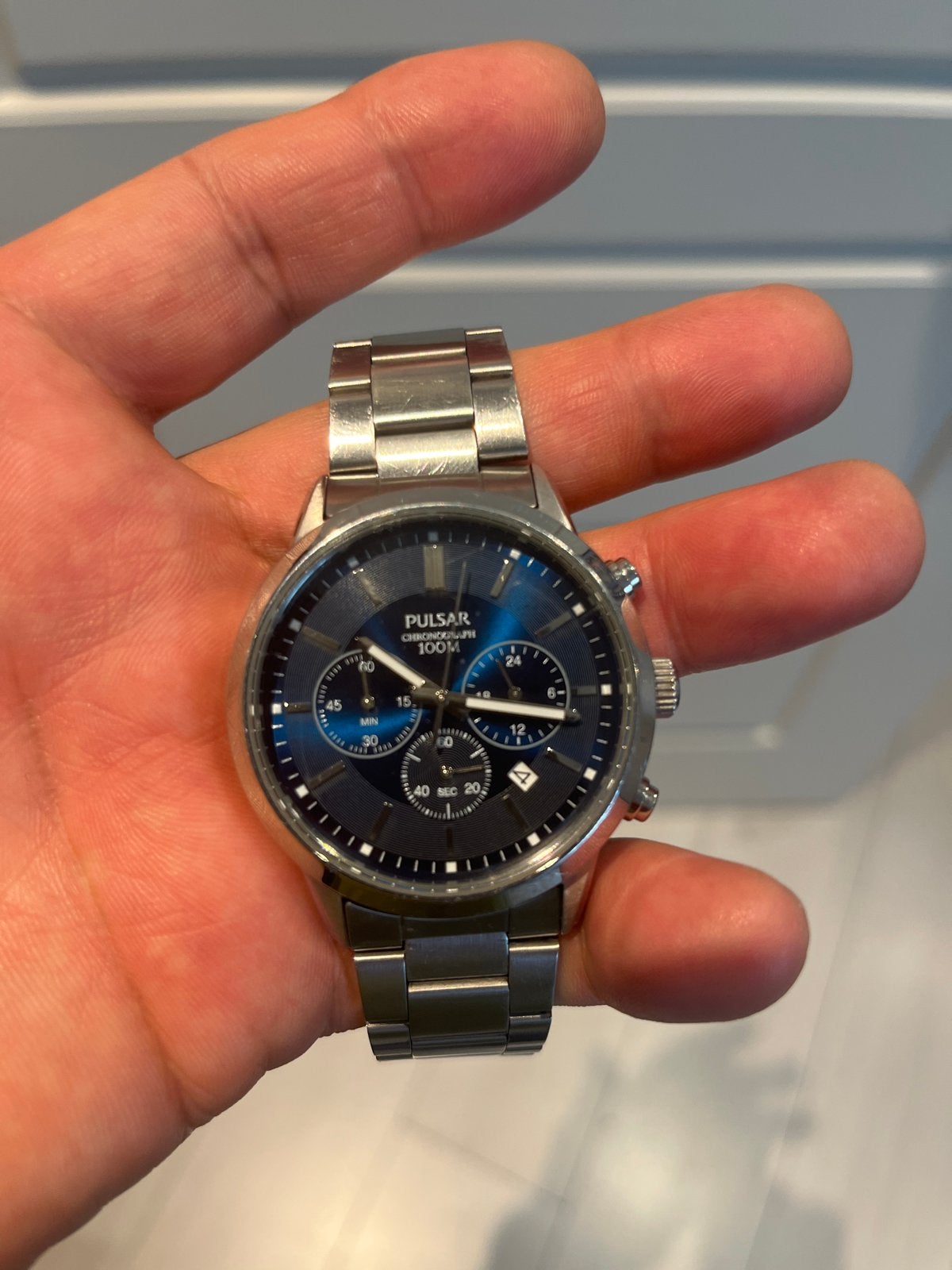 Pulsar Chronograaf Herenhorloge - Blauwe Wijzerplaat, Sieraden, Tassen en Uiterlijk, Horloges | Heren, Gebruikt, Polshorloge, Overige merken