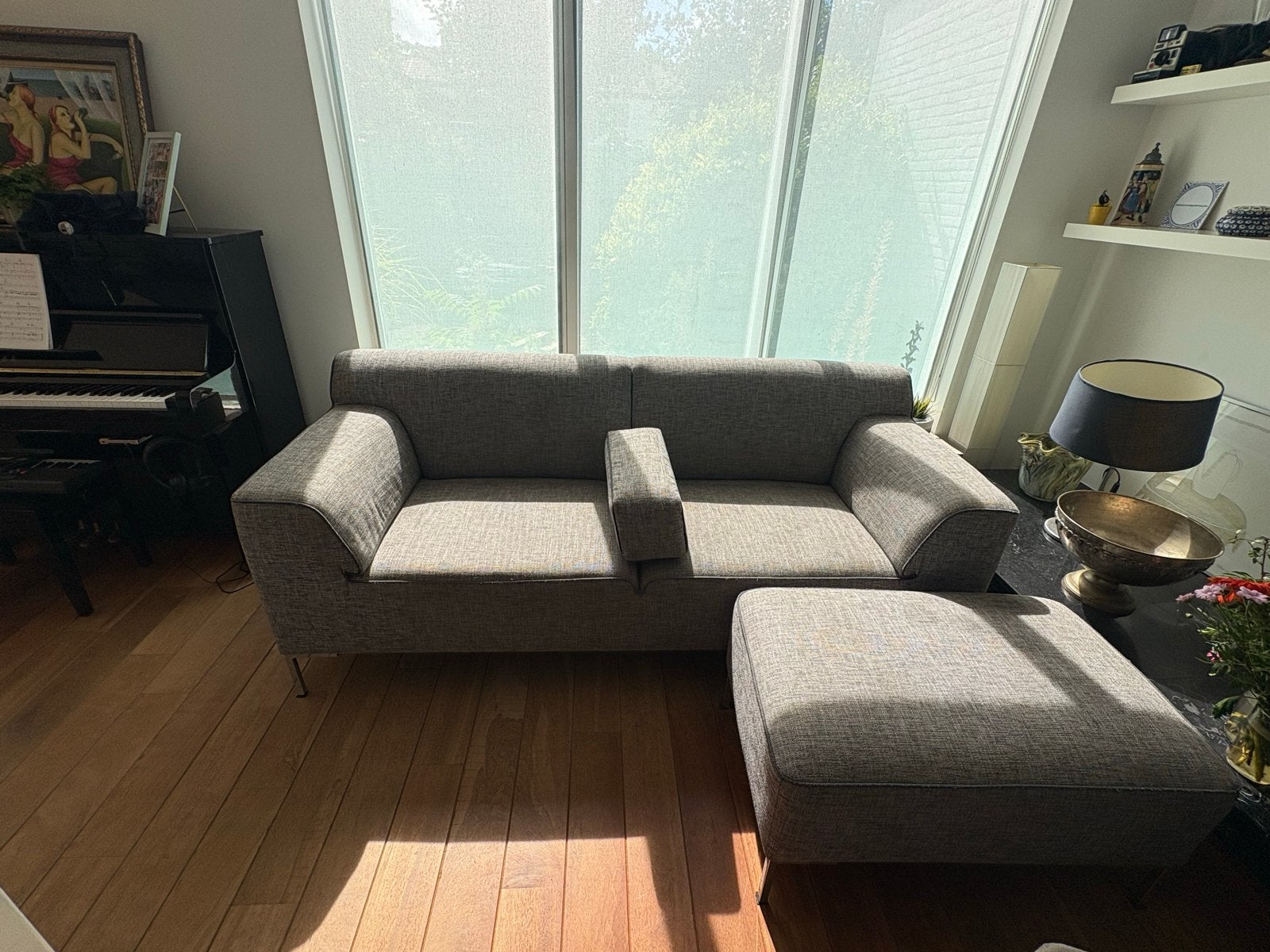 Montel bank met hocker, 207 cm lang, 92 cm diep, Ophalen, Gebruikt, Driepersoons, 75 tot 100 cm
