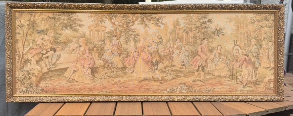 Prachtig Groot Wandkleed / Gobelin in Goudkleurige Lijst, Ophalen