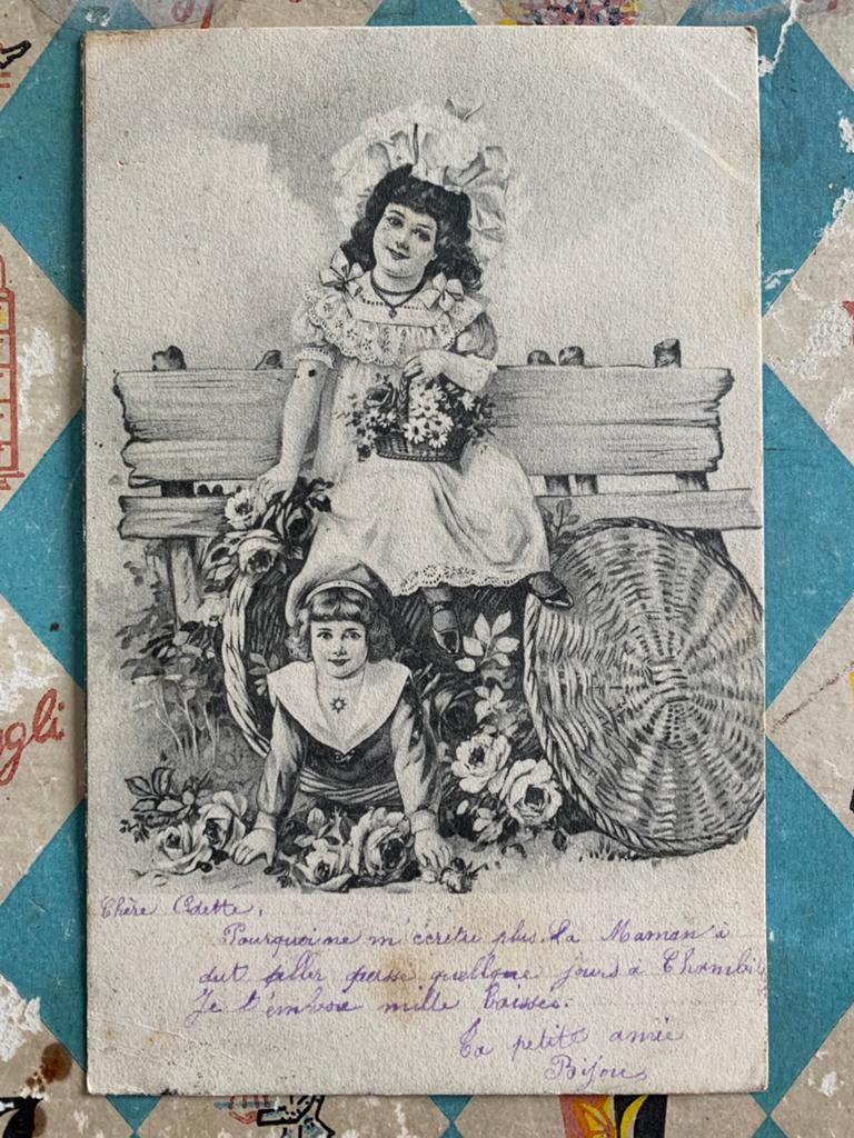 1904 Twee meisjes, bloemen, rieten mand (GO), Ophalen of Verzenden, Voor 1920, Gelopen, Kinderen