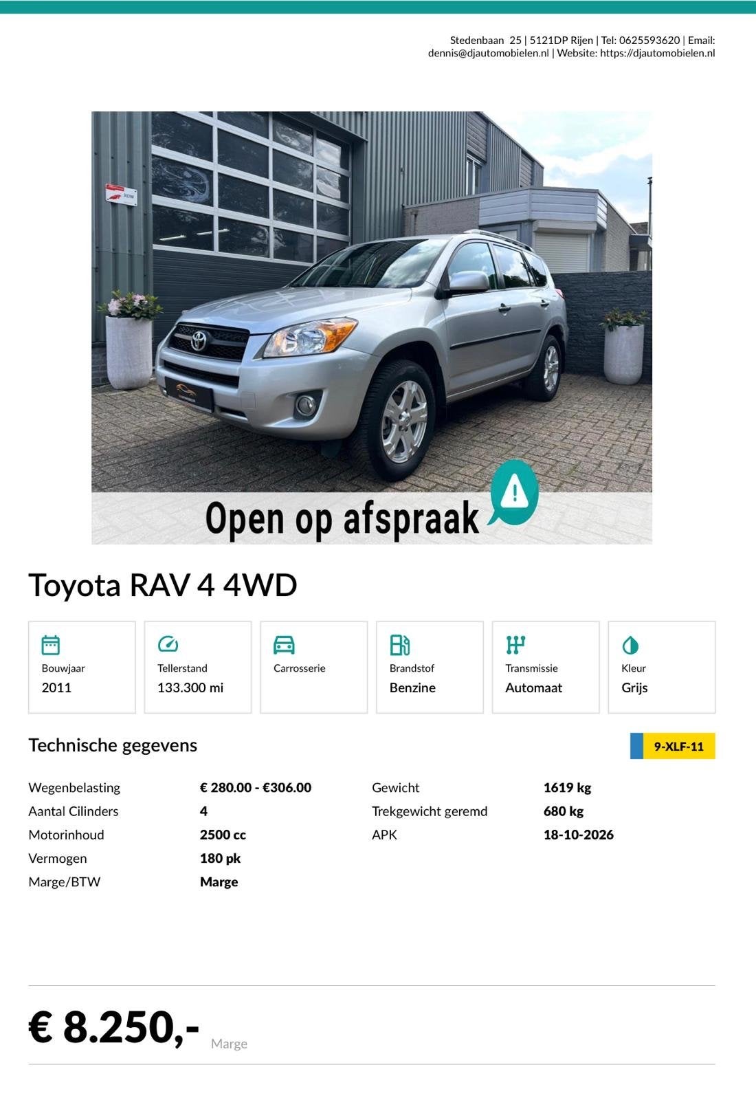 Toyota 2011 Grijs, Auto's, Toyota, 4 cilinders, 179 pk, Bedrijf, 680 kg