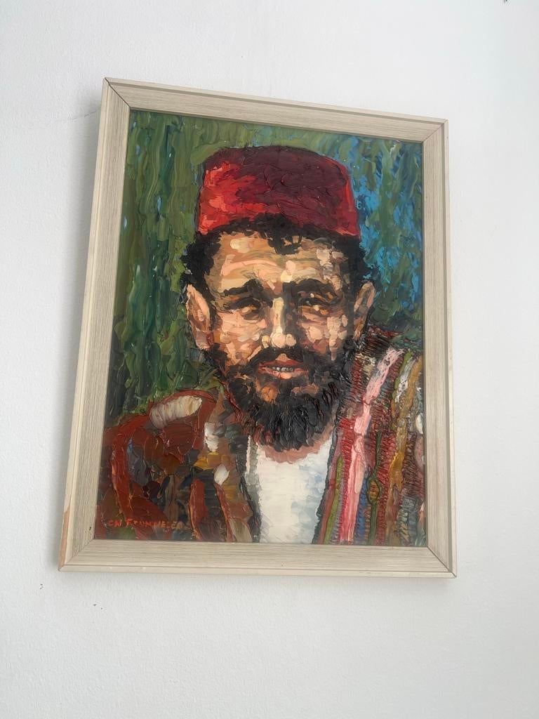 Olieverfschilderij: Portret van een man met fez, Ophalen of Verzenden