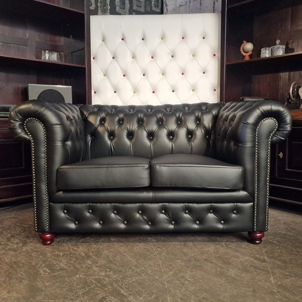 Chesterfield Brighton 2-zitsbank zwart - Eco Leer // NIEUW!, Ophalen