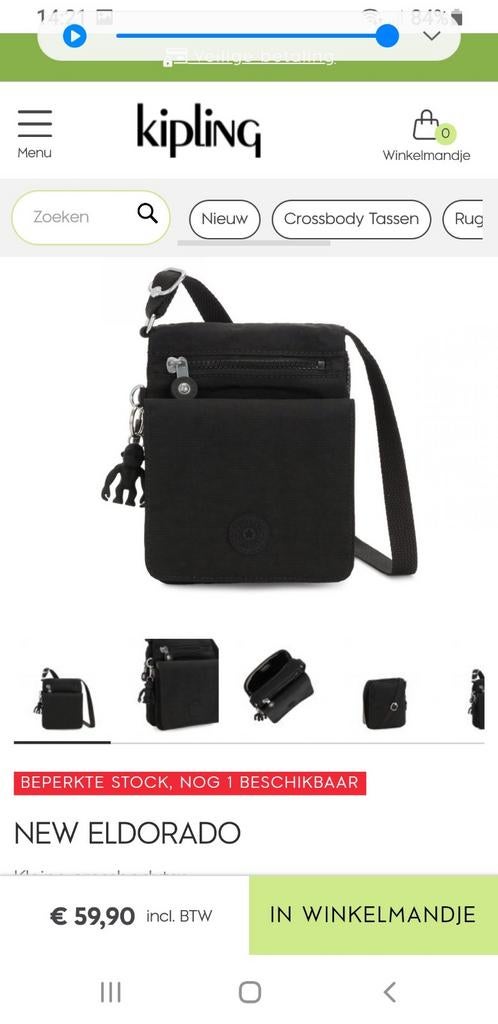Kipling eldorado tasje, Sieraden, Tassen en Uiterlijk, Tassen | Schoudertassen, Ophalen, Nieuw, Zwart, Kipling