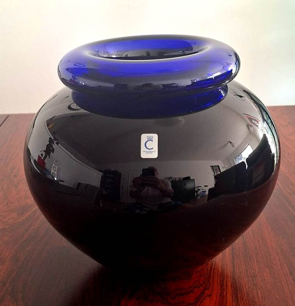 Christinenhütte Zwart & Kobalt Blauw Glas Dubbel Vaas, Antiek en Kunst, Ophalen of Verzenden