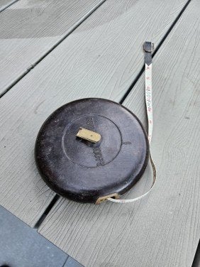 Vintage meetlint in ronde behuizing, 100 voet, Ophalen of Verzenden