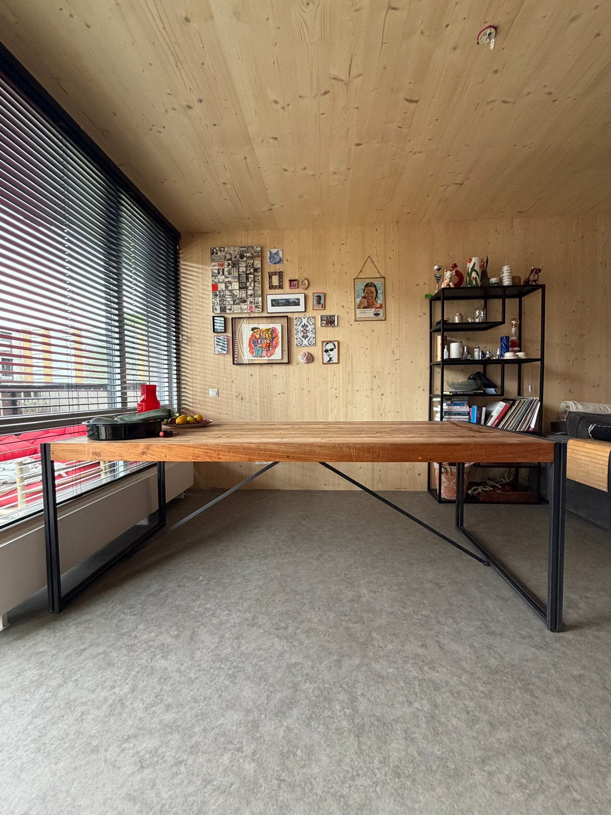Grote eettafel 225cm De Troubadour – hout & staal, Ophalen, Zo goed als nieuw