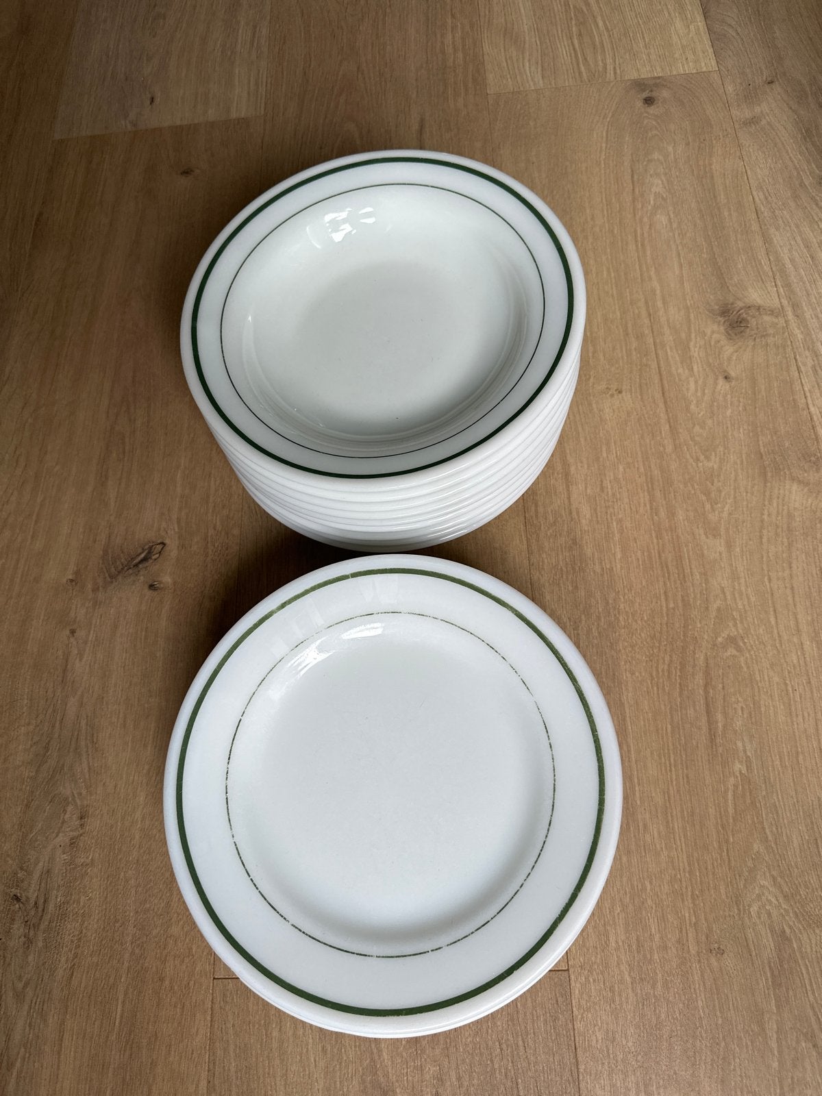 Pyrex Tableware borden met groene rand - 10 stuks, Ophalen, Gebruikt, Overige merken, Vintage
